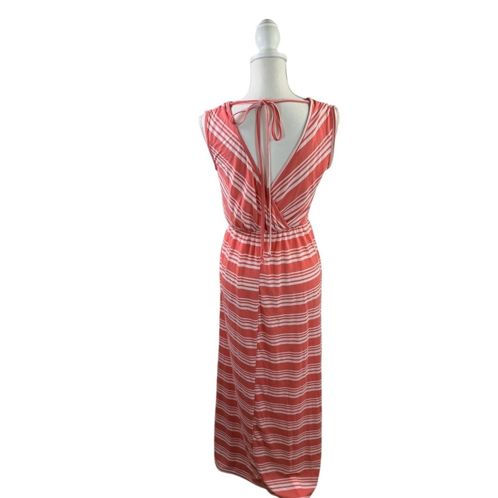 Liberty Love Small Peach & White Stripe Sleeveless V-Neck Maxi Dress - Picture 5 of 8